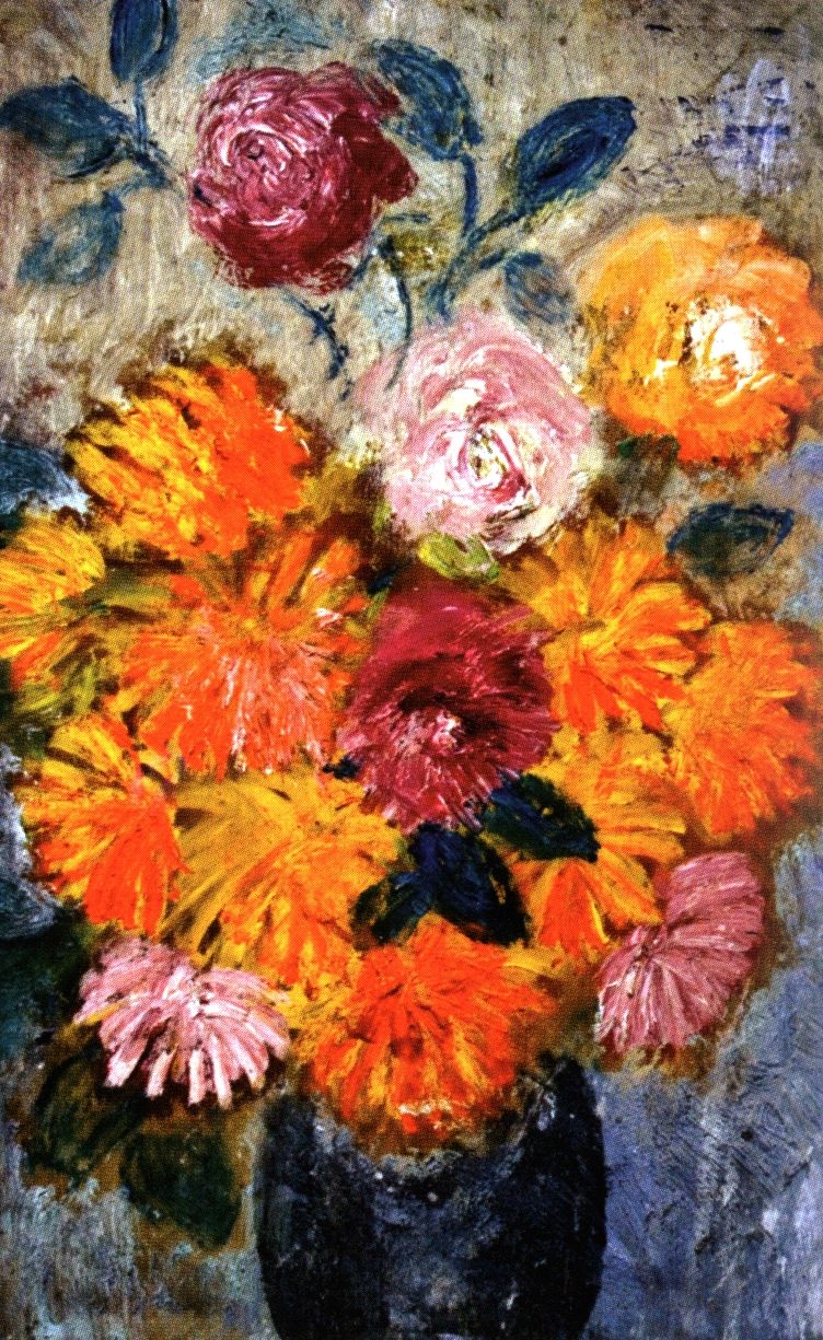 Chryzantemy Technika: olej na pilśni Wymiary: 23 x 39 cm /Zbiory Muzeum Miasta Jaworzna/