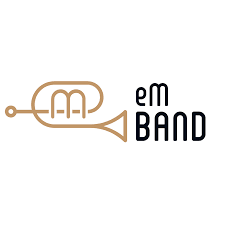 Logo: ciemnobeżowa trąbka układająca się w literki em, obok napis eMBAND